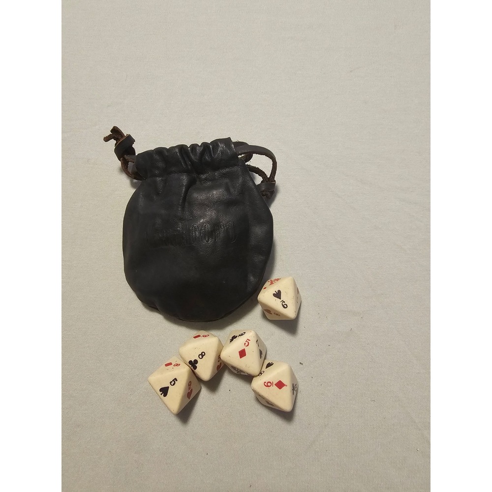 Marlboro Vintage Poker Dice Set with Black Leather Drawstring Pouch 5 Piece